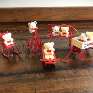 Charming Holiday Bear Ornaments Set - Red and White